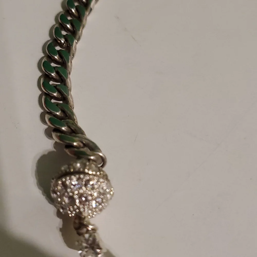 Fashion 5 strand rhinestone statement necklace with a thick silver chain